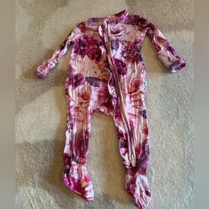 Posh peanut pink blend floral newborn ruffle footie